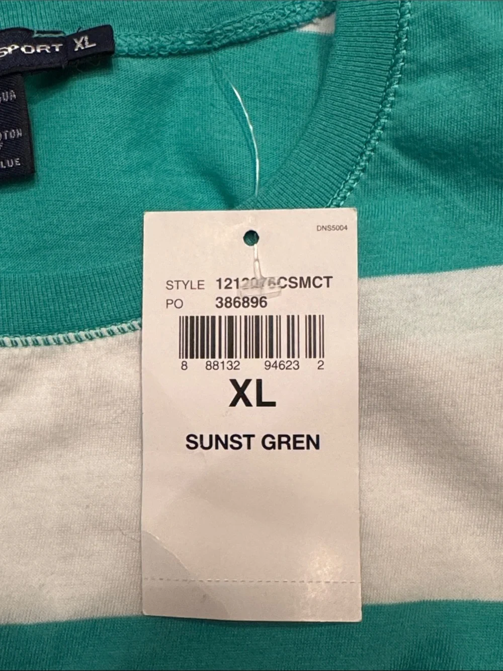Ralph Lauren Aqua and White Striped Polo Tee. Size XL. NWT